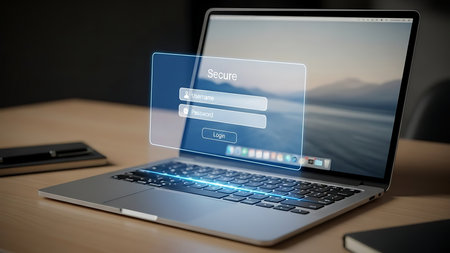 Laptop with login and password form on screen. Internet and technology concept.の素材