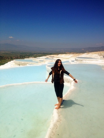 Woman standing in the water in Pamukkale Turkey の素材