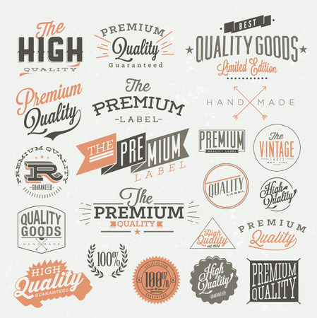 Collection of Premium Quality and Guarantee Labels with retro vintage styled designのイラスト素材