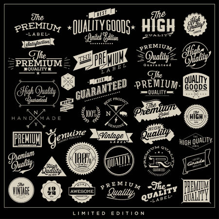 Collection of Premium Quality and Guarantee Labels with retro vintage styled designのイラスト素材