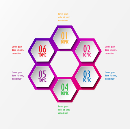 3D infographic template six options, Business hexagonal diagramのイラスト素材