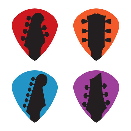 Guitar headstock in guitar pick icon setのイラスト素材
