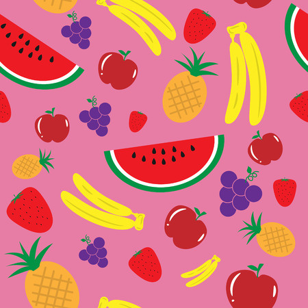 Fruits on pink background seamless pattern flat designのイラスト素材