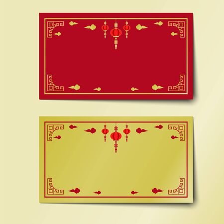Chinese new year red and gold background design, Lantern ornament, vector illustrationのイラスト素材