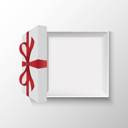 Opened gift box with red bow, vector illustrationのイラスト素材