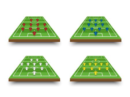 Football lineup formation and tactics on perspective field, vector illustrationのイラスト素材