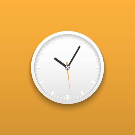 Realistic white wall office clock on yellow background, vector illustrationのイラスト素材