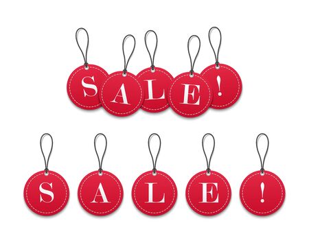 3D red paper price tags sale isolated on white background, vector illustrationのイラスト素材