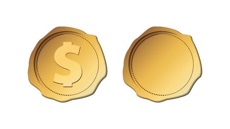 Gold stamp wax seal, gold coin, vector illustrationのイラスト素材