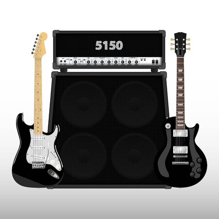 Realistic guitar and amplifier, vector illustrationのイラスト素材