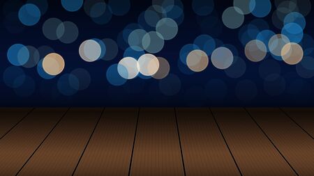Wood table top on abstract blur bokeh background, vector illustrationのイラスト素材