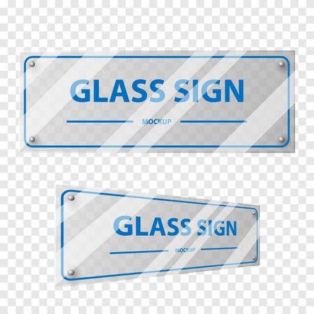 Glass signage mockup isolated on transparent background, vector illustrationのイラスト素材