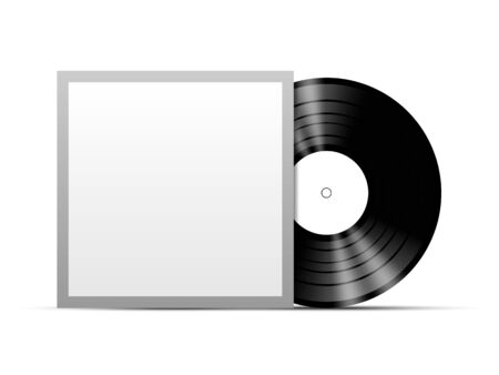 Vinyl disc with black cover template mockup, vector illustrationのイラスト素材