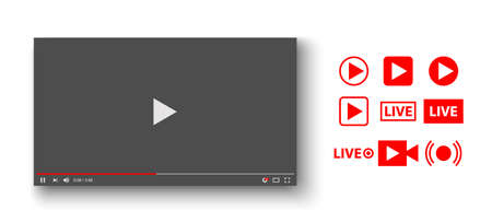 Video player with live icon set, vector illustrationのイラスト素材