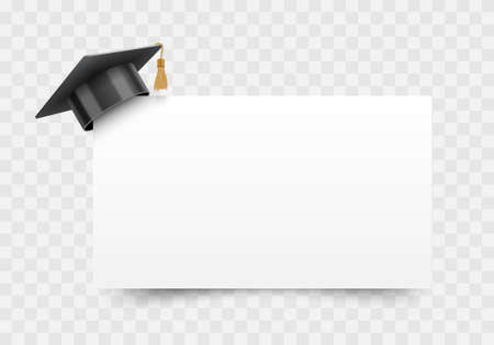 Graduation cap on white paper board corner, education design element, vector illustrationのイラスト素材