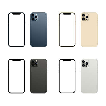 Smartphone screen mockup front and back side view isolated on white baclground, vector illustrationのイラスト素材