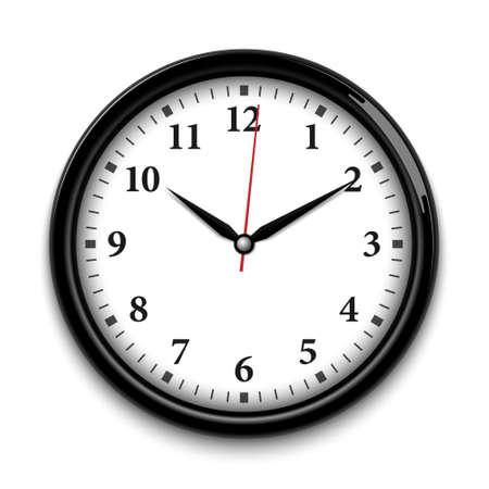 Black wall clock isolated on white background, realistic vector illustrationのイラスト素材