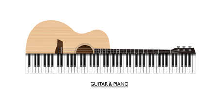 Acoustic guitar and piano keys abstract music instrument, vector illustrationのイラスト素材