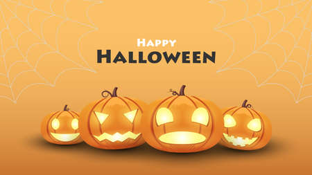 Halloween background, Pumpkin halloween set different emotion, vector illustrationのイラスト素材