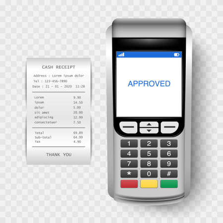 Payment Machine, POSt terminal with cash receipt isolated on transparent background, vector illustrationのイラスト素材