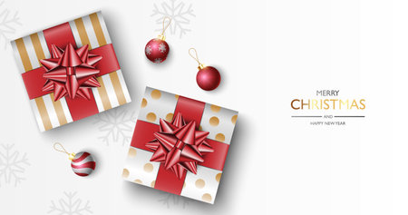 Christmas gifts box background, Christmas poster, greeting card, vector illustrationのイラスト素材