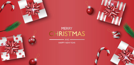 Christmas gifts box background, Christmas poster, greeting card, vector illustrationのイラスト素材