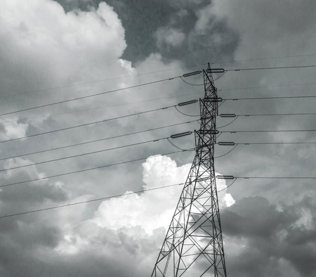 Electricity pylon / Electricity pole with after rain sky / High voltage electric tower with beautiful sky background after the rain / high voltage post.の写真素材