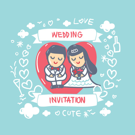 cartoon wedding card, Wedding Invitation card vectorのイラスト素材