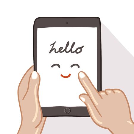 Hand-held Tablet screen, freehand drawing vector Illustrationのイラスト素材