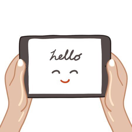 Hand-held Tablet screen, freehand drawing vector Illustrationのイラスト素材