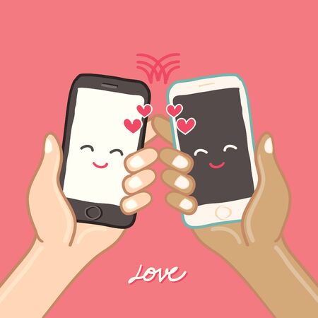 Hands are holding Smart Phone for love - freehand drawing vector Illustrationのイラスト素材