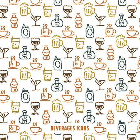Vintage Beverages icons pattern, vector Illustrationのイラスト素材