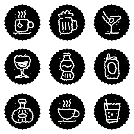 Vintage Beverages icons set, vector Illustrationのイラスト素材