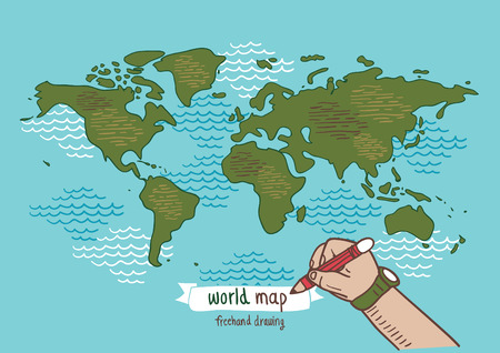 World map sketch vector, freehand drawingのイラスト素材