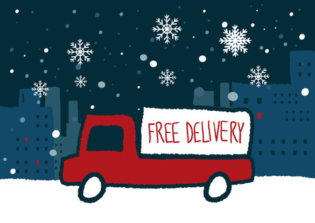 Free Delivery with snowflakes, freehand drawing vector Illustrationのイラスト素材
