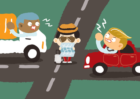 Angry driver in downtown - freehand drawing vector Illustrationのイラスト素材