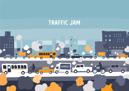 Car traffic jam - freehand drawing vector Illustrationのイラスト素材
