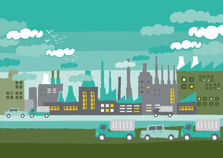 Factory in the city green concepts - freehand drawing vector Illustrationのイラスト素材
