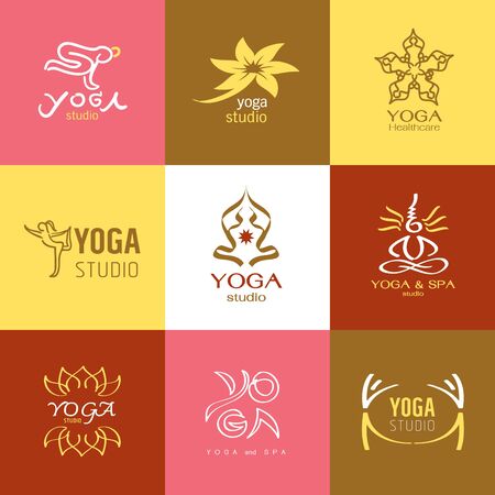 logos and Icons set for yoga studio or meditation class. Healthcare, sport, fitness, spa logo design elements, Graphic Design Editable For Your Designのイラスト素材