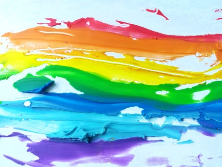 Rainbow made of clay plasticine not shape is clear but pretty bright on white background,abstract doughの写真素材