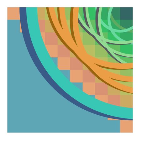 Graphic corner, pixel gradient pastel color, blue, orange, pink, green, stacked circles, abstract tile seamless background as earth world composition of land, tree, and ocean water, global warmingのイラスト素材