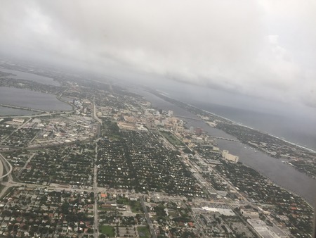 Aerial view of Florida coast before hurricane Matthew makes landfall on October 6, 2016の写真素材