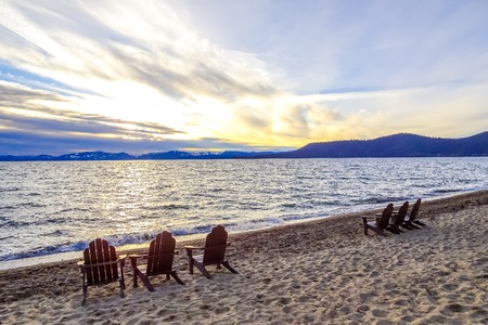sunset over Lake Tahoeの写真素材