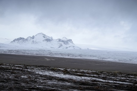 snow covered mountain top of the Langjokull Glacier in the Golden Circle of Icleand.の写真素材