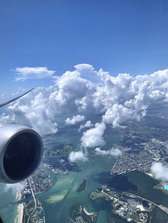 flying over the tropical ocean in Miamiの写真素材