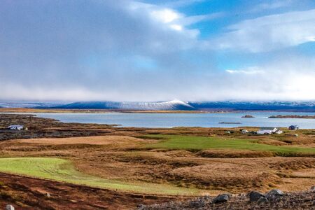 beautiful snow capped crater in Icelandの写真素材