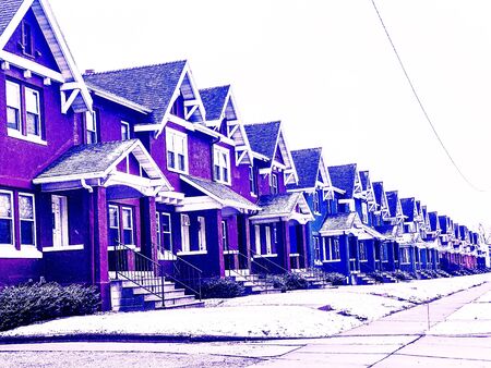 colorful homes in Wisconsin Winterの写真素材