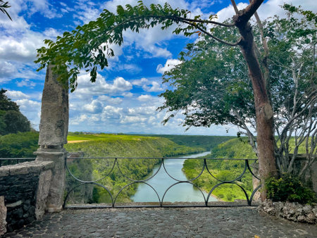view of river from Altos de ChavÃ³n in Casa De Campo, Dominican Republicの写真素材