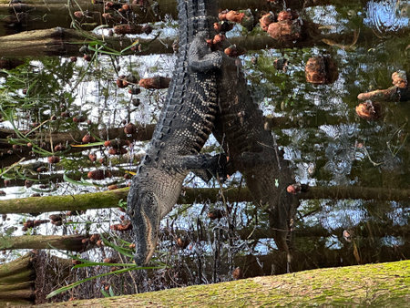 American alligator (Alligator mississippiensis) in a swampの写真素材