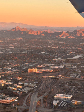 Aerial view of Las Vegas, Nevada, USA at sunset.